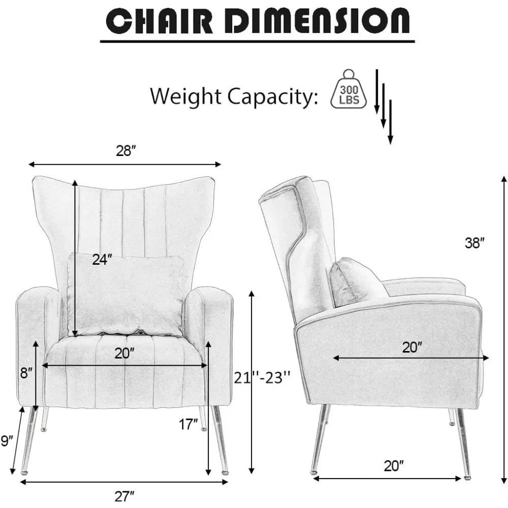 Velvet Accent Arm Chairs Set of 2 with Wingback & Lumbar Pillow, Mid-Century Modern Armchairs for Living Room Bedroom,