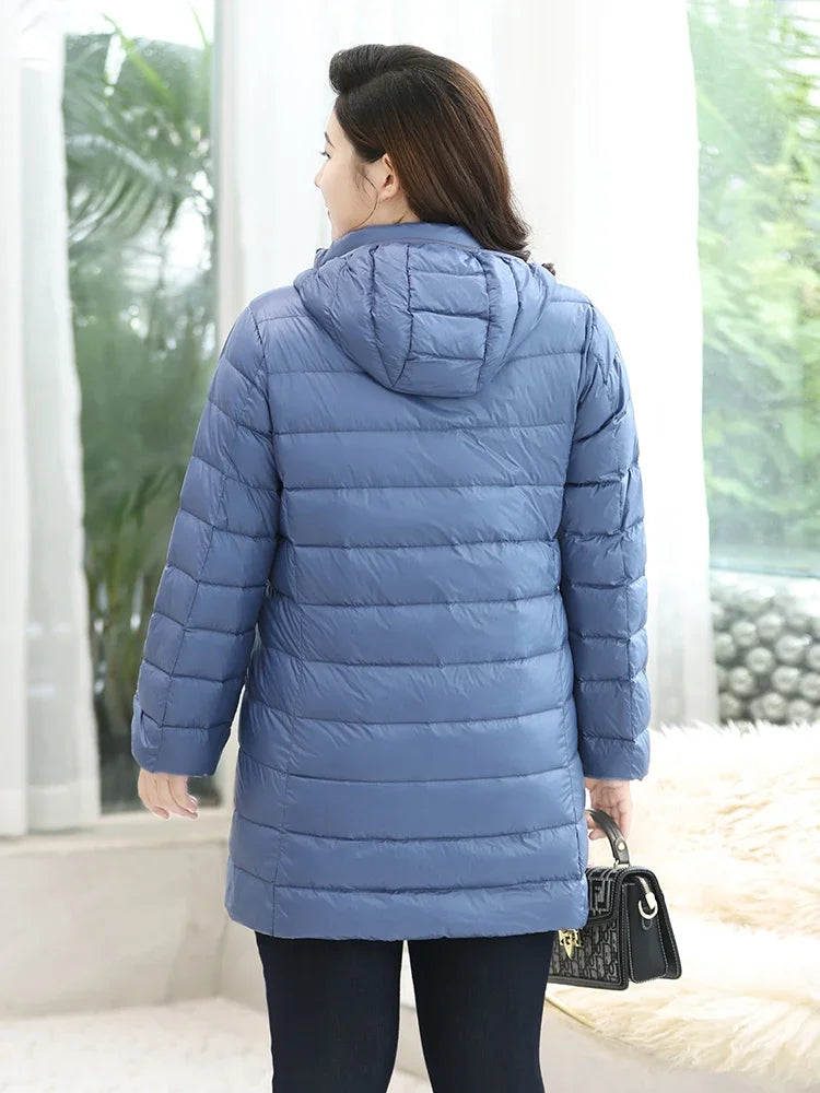 Plus Size Down Jackets 5xl 6xl Women Fat Autumn Winter X-long Ultra Lightweight Packable Hat Detachable Down Coats Female Coats