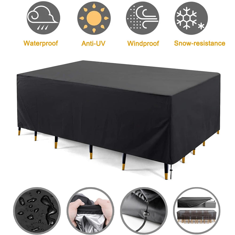 Patio Outdoor Furniture Covers Waterproof Rain Snow Dust WindProof Anti-UV Oxford Fabric Garden Sofa Chair Table Cover Black