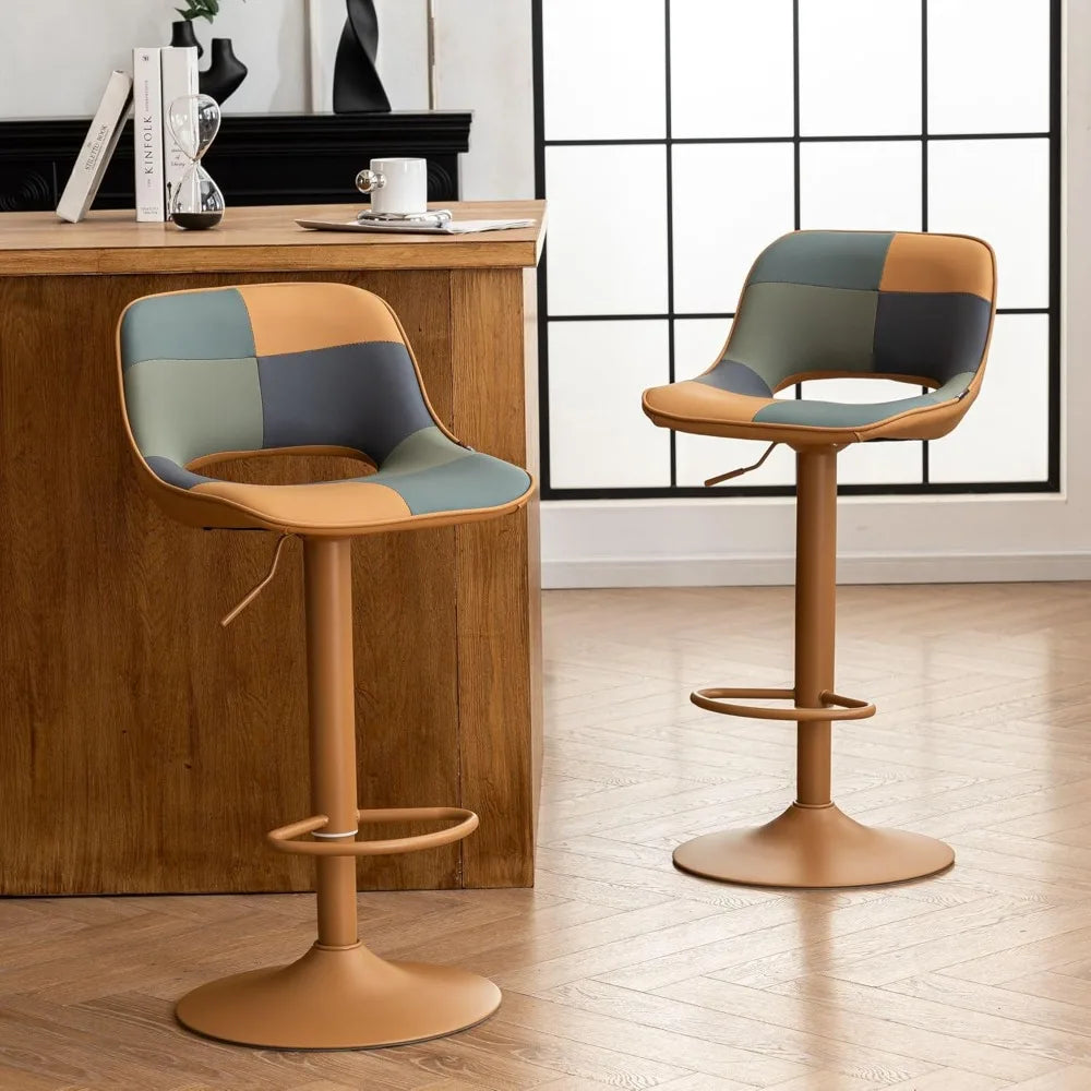 Bar Stools Set of 2, Adjustable Swivel Counter Height Bar Stools Faux Leather Upholstered Counter Stools with Back, Bar Chair