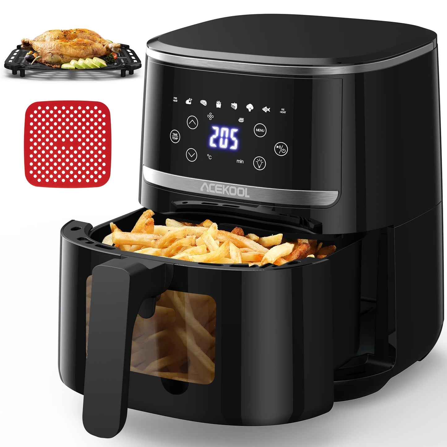 Air Fryer 5 Quart Digital Display Air Fryer Toaster Oven Combo with 8 Cooking Presets Oilless Cooker for Quick Meal Visible Wind