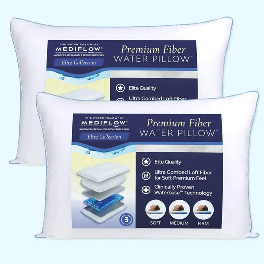 Water Pillow - Elite Collection, Fiber Pillow. Orthopedic Pillow for Neck Pain Relief, Adjustable Water Pillow for Sleeping.