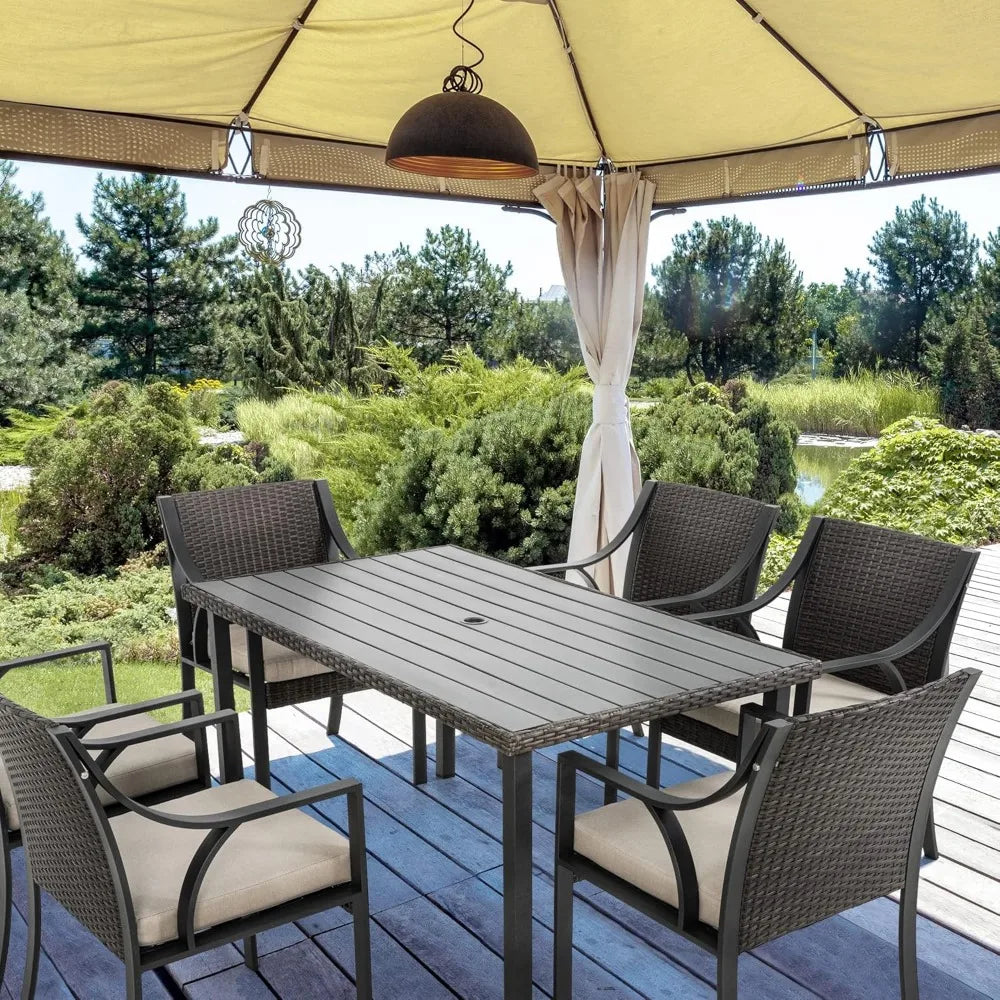 7 Piece Patio Dining Set,Wicker Rattan Patio Dinings Furniture Set with Umbrella Hole,Wicker Outdoor Dining Sets