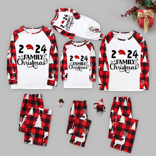 2024 Christmas Print Family Pajamas Adults Kids Baby Matching Outfits Patchwork Soft Sleepwear Xmas Look Pyjamas New Year's Set