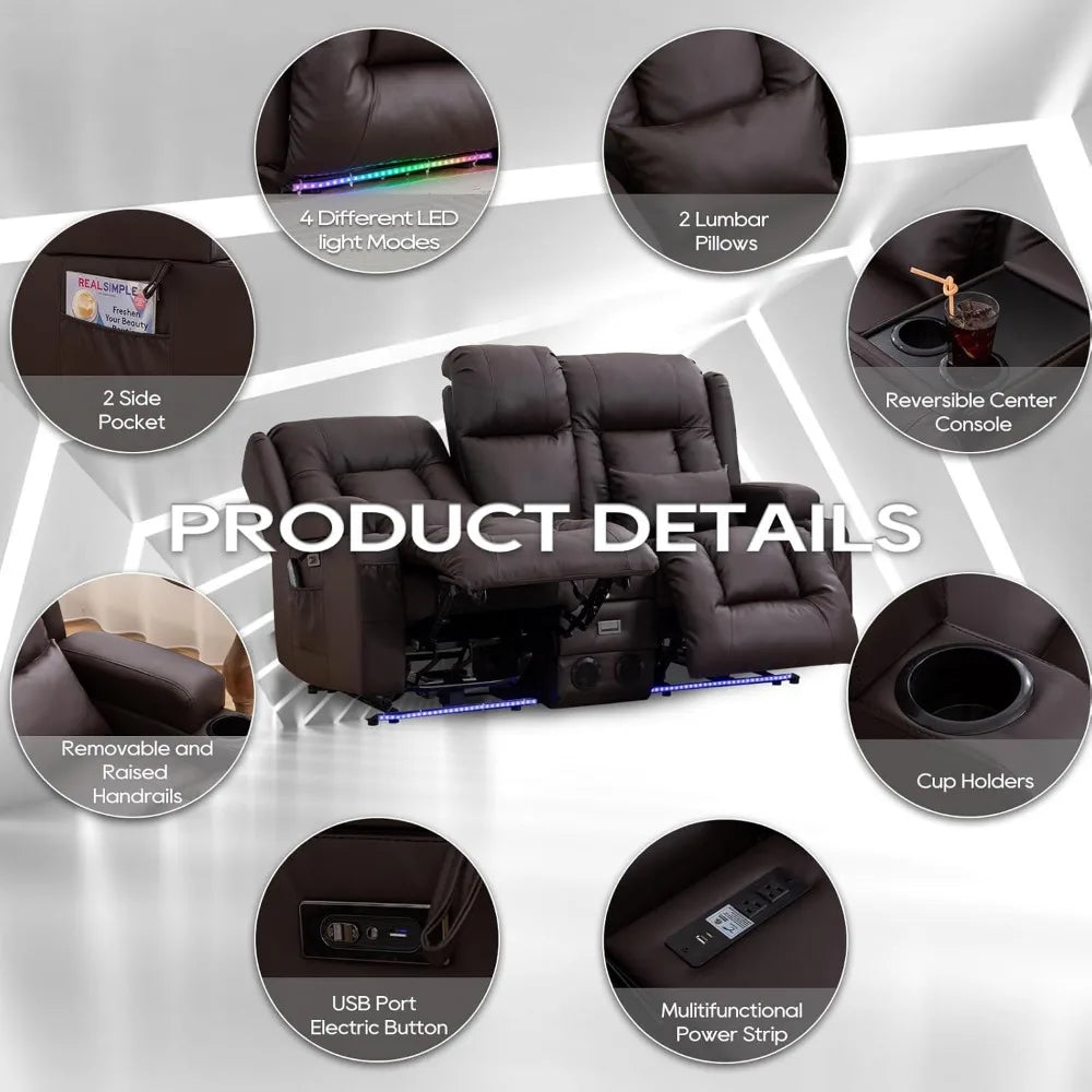 Power Loveseat Recliner Set - 67"Reclining+Single Power Recliner Chair,2-Seater Recliner Sofa with Console,4 Colors LED Strip