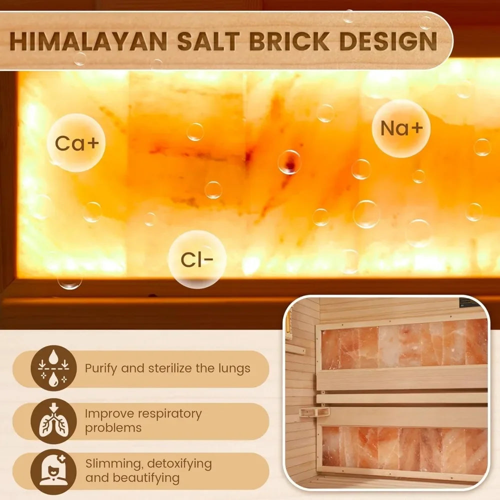 Steam Sauna,with 2300W Stove Heater,with 2 Himalayan Salt Bricks,7-Color Dynamic Abysm Sky Lights 2-4 Person Luxurious Sauna