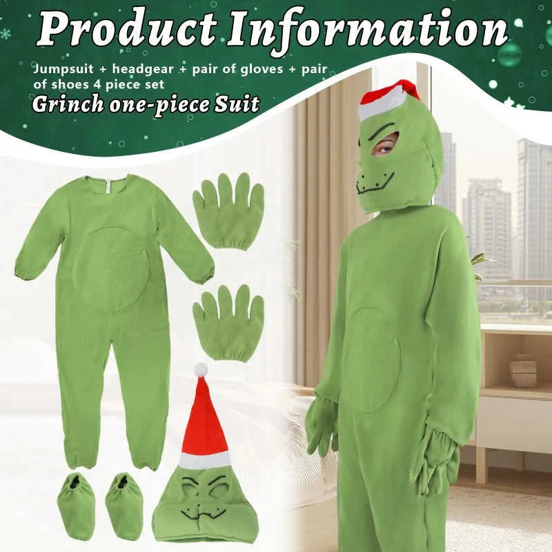 Grinch Christmas Glitch one-piece pajamas Add fleece series home casual wear Green Shaggy Christmas Grinch Anime Cosplay Costume