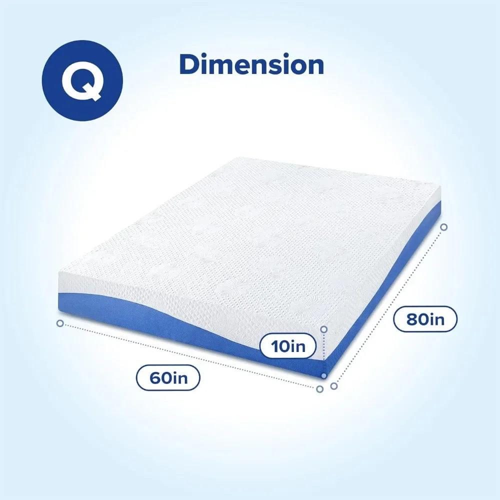 10 inch gel memory sponge mattress, injected with gel, CertiPUR-US certification, medium hardness, blue, large