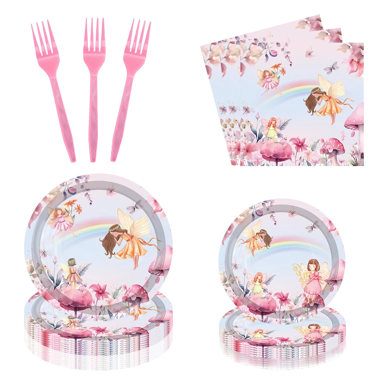 The Fairy Theme Birthday Decorations Party Disposable Tableware Paper Napkins Cups Plates Tablecloths Straw