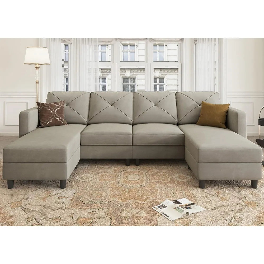 Velvet Sectional Sofa, with Chaise U Shaped Sectional Couch 4 Seat Sofa for Living Room, Living Room Sofas