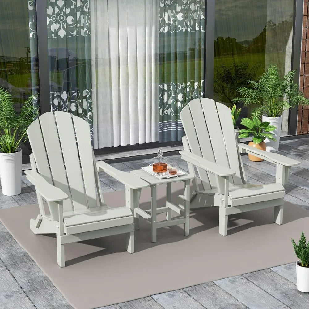 3-Pieces Chairs Set with Side Table,All Weather Outdoor Seating Plastic Patio Lawn Chair Folding for Outside Porch Deck Backyard