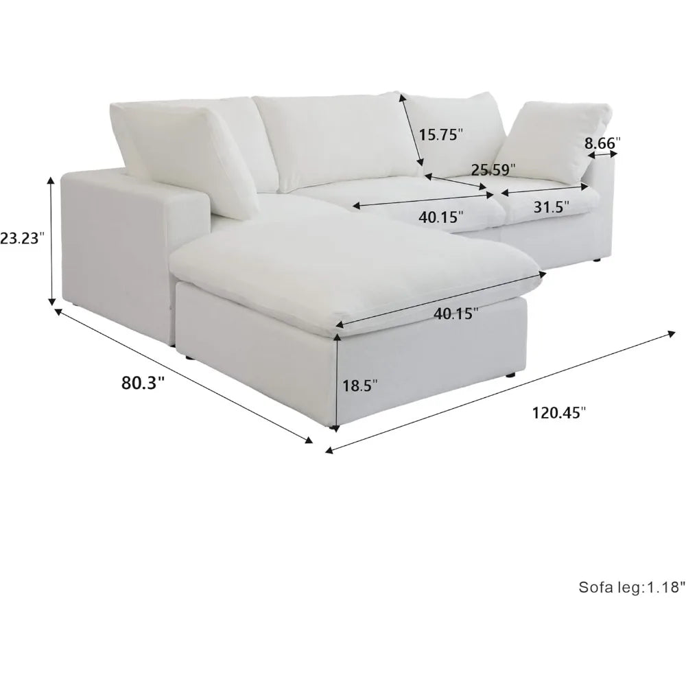 Sectional Sofa,120.45" Down Filled L Shaped Sofa Couch with Storage Ottoman,Minimalist Wide Deep Seat Couches