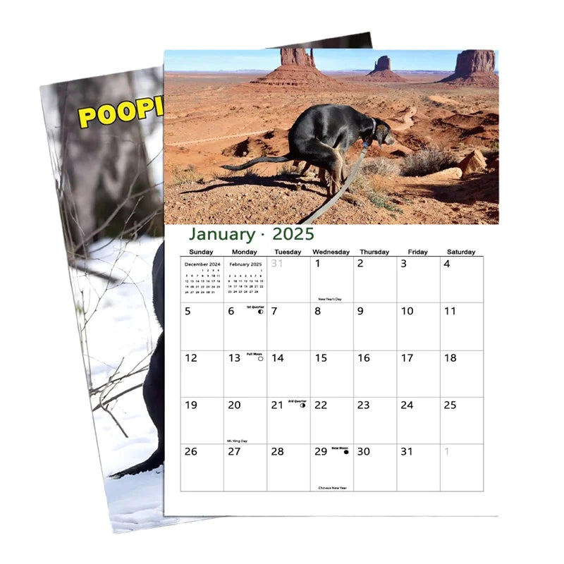 1 Pcs Funny Dogs Pooping Wall Calendar 2025 Unique Calendar Gift for Friends Family Neighbors Coworkers Relatives Loved Ones