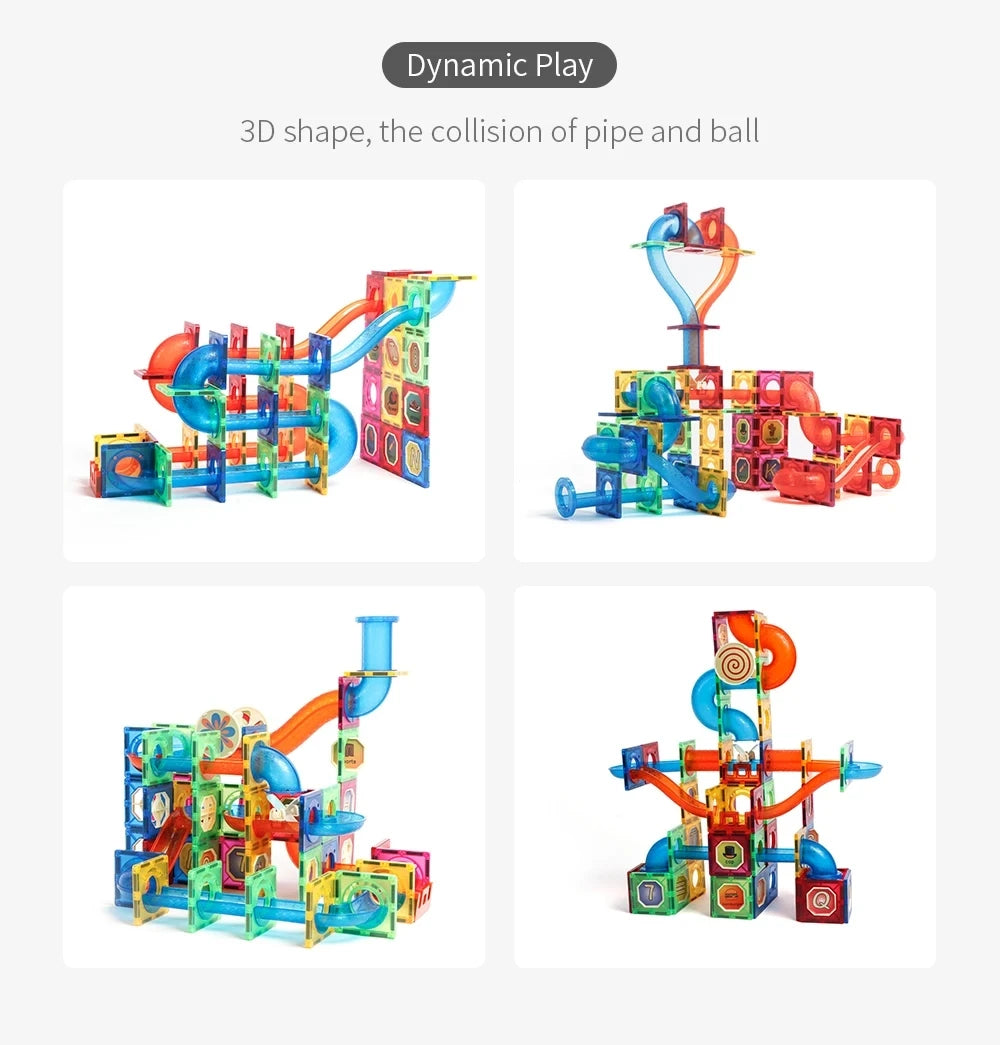 Romboss 171PCS Magnetic Building Blocks Marble Run Race Track Assembly Toys Kids Assembling Magnetic Tiles Wooden Ball Pipe Toy