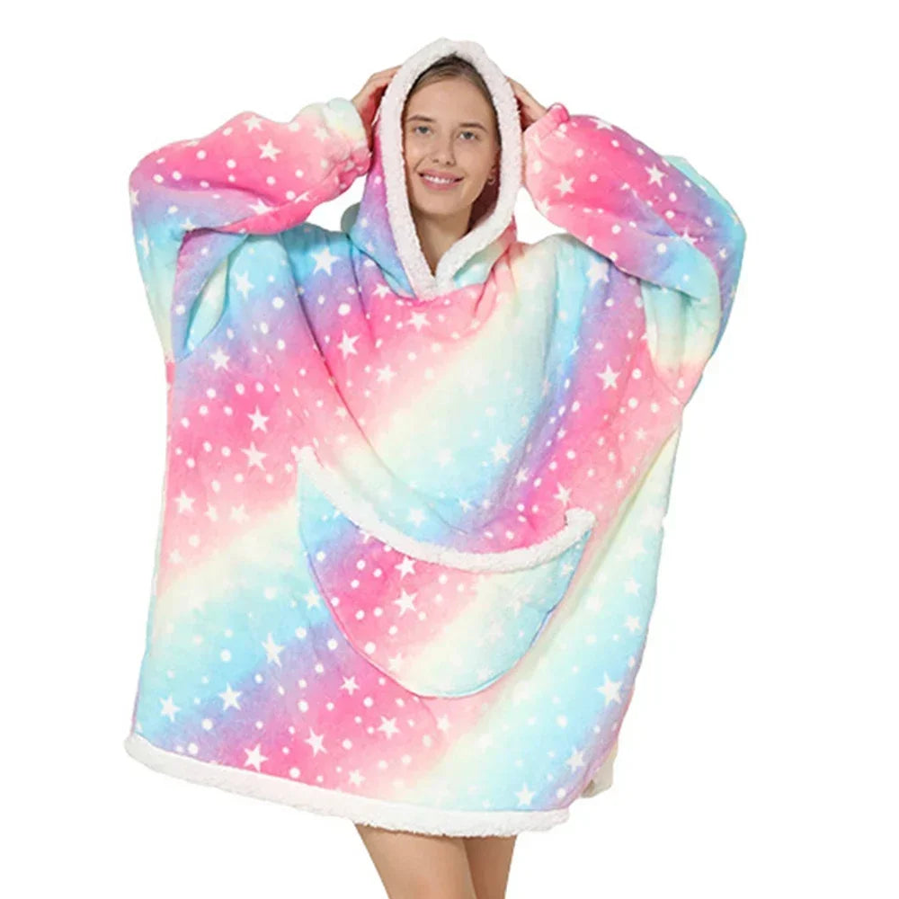 Oversized Blanket Hoodie for Women Men Wearable Blanket Hoodie with Sleeves Cute Cartoon Avocado Print Sweatshirt Winter Clothes