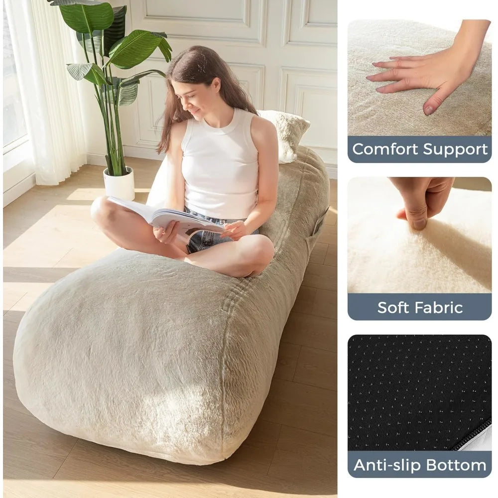 Bean Bag Bed with Pillow,Chaise Lounge Chair Indoor, Velvet Floor, Fainting Couch for Bedroom Living Room, Shredded Foam Filling