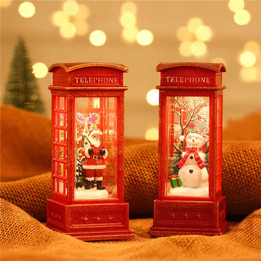 Design Retro London Telephone Booth Phone Booth Christmas Tree Santa Snowman Red Arrangement Luminous Ornaments Night Lamp