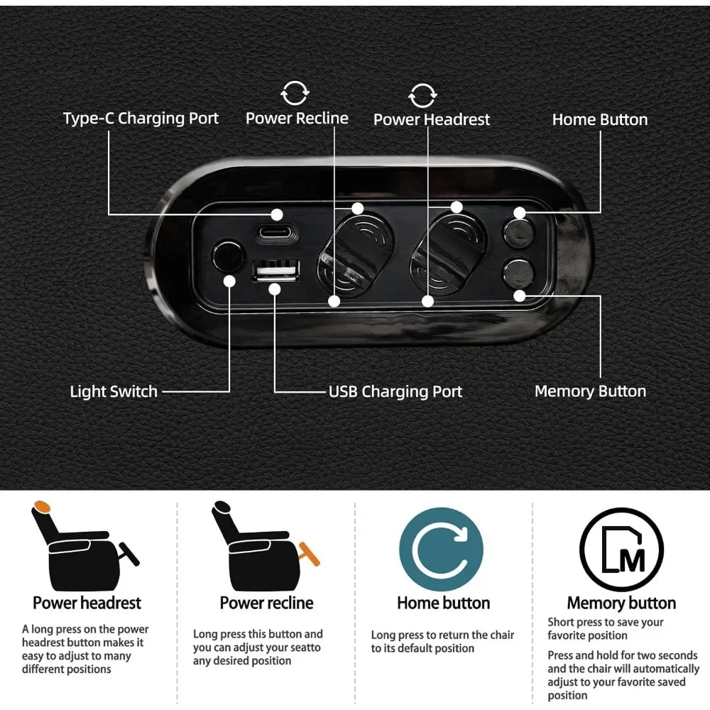 Reclining Sofas, Top Grain Nappa Leather Recliner Chairs Dual Power Electric Headrest with Tray Table Type-C USB, Movie Sofa