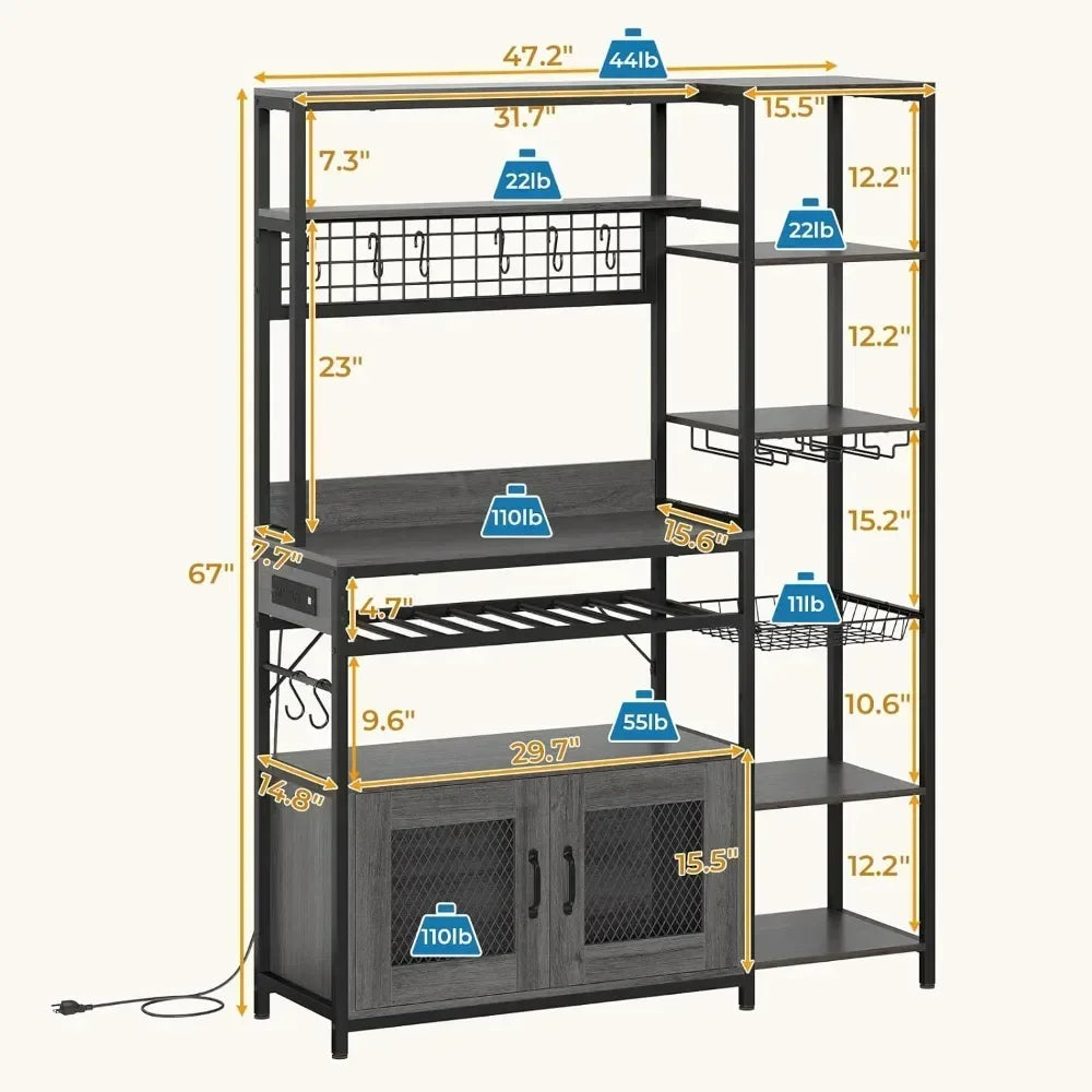 Kitchen Microwave Stand, Bakers Rack with Power Outlet,Waterproof,Durable,Heavy Duty,Ample Storage Space,modern Kitchen Cabinet