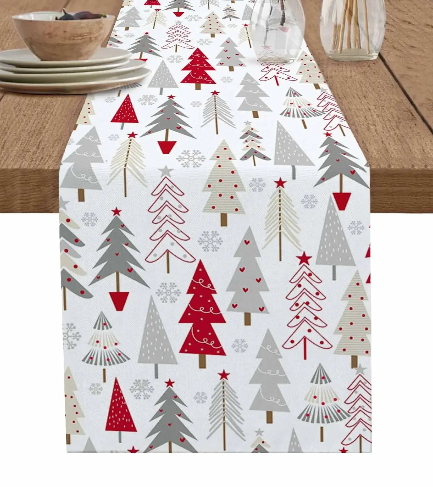 Christmas Tree Texture Red Table Runner Decoration Home Decor Dinner Table Decoration Table Decor