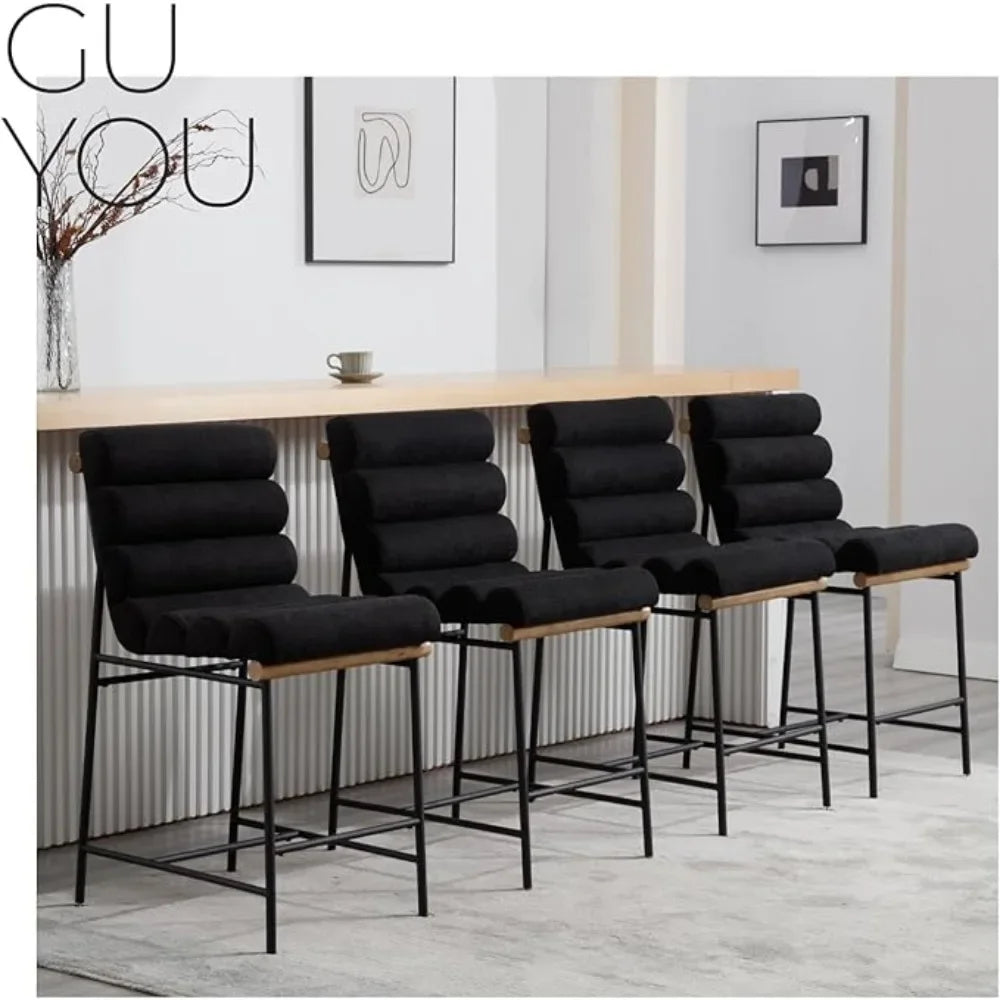 25" Modern Upholstered Counter Stools Set of 4 Armless Counter Height Chairs Black Metal Legs Stool for Kitchen Island Dining