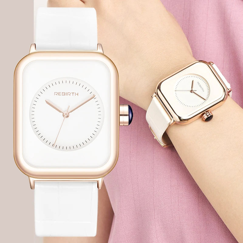 Leather Gold White Square Women Watch Waterproof Ladies Wrist Watch For Montre Femme 2024 Relogio Feminino Gift Female Clock