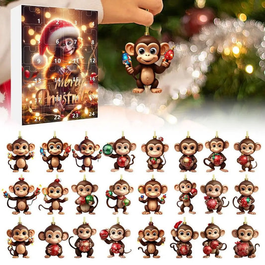 Christmas Advent Calendar Christmas Countdown Blind Box 2025 Cartoon Monkey Mystery Box Xmas Christmas Decoration