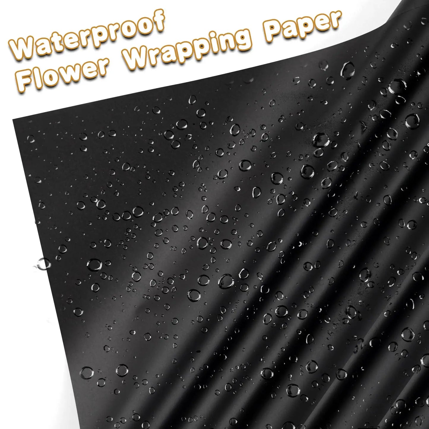 20 Sheets Matte Black Flower Wrapping Paper with Golden Edges, Waterproof Packaging - Perfect for DIY Wedding & Birthday Gifts