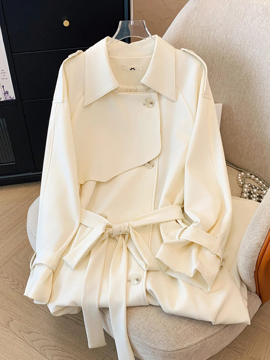 150Kg Plus Size Women's Bust 160 Spring Autumn Long Trench Coat Loose British Style Windbreaker Apricot 5XL 6XL 7XL 8XL 9XL