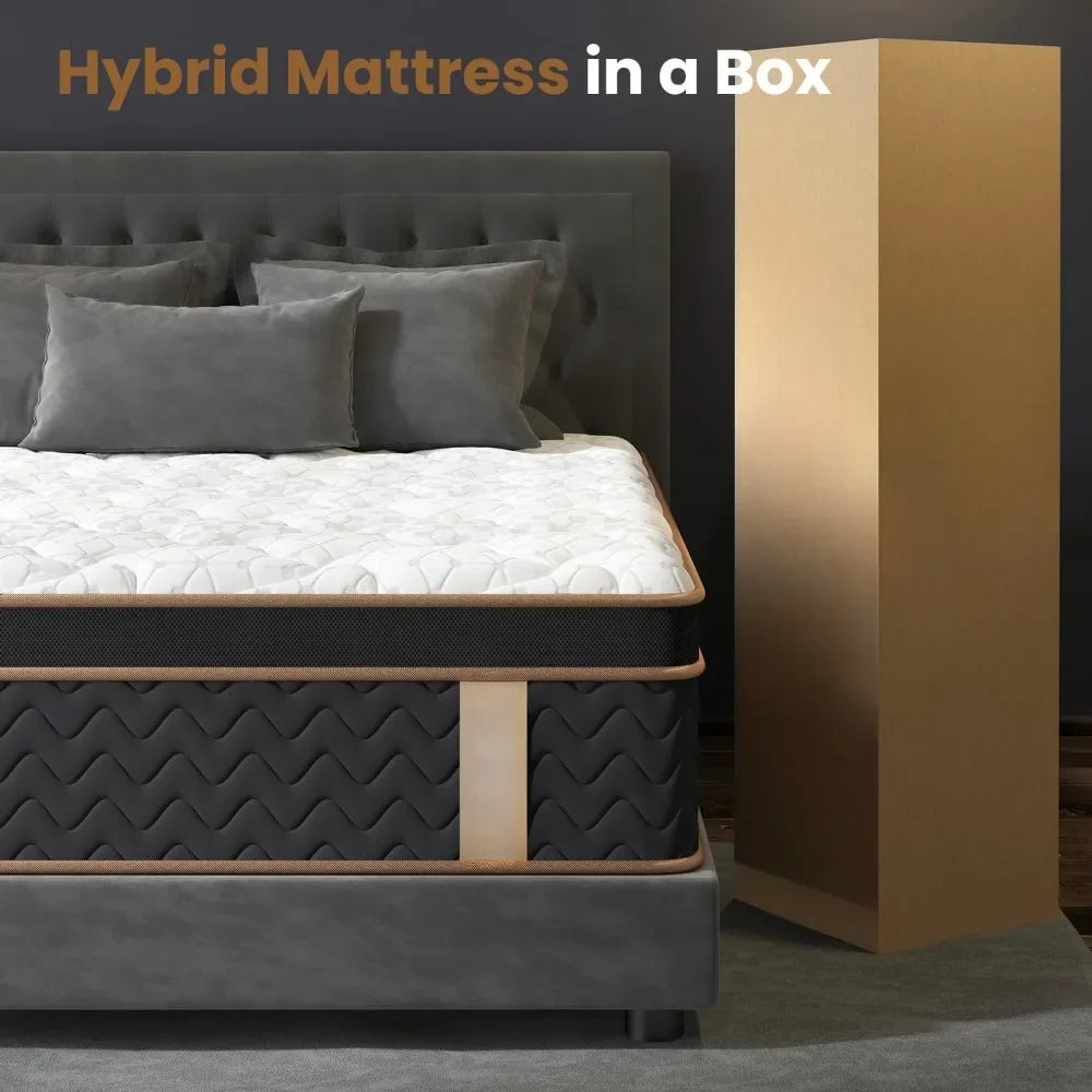 Hybrid Mattress with Gel Memory Foam, Fiberglass-Free Medium Firm Deluxe Mattress in a Box, Individual Pocket Spring