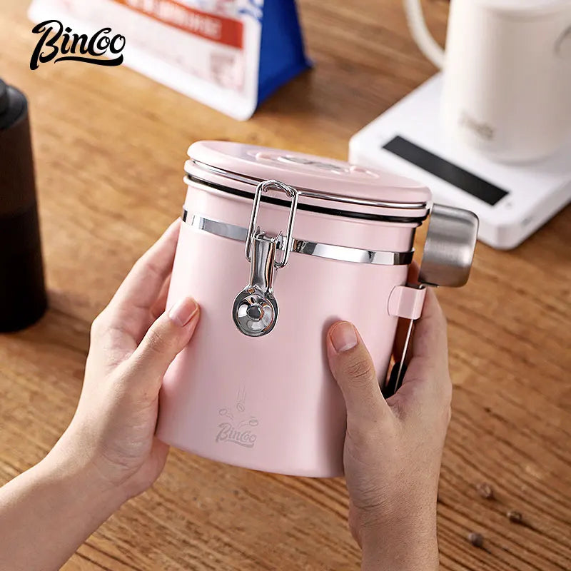 Bincoo Coffee Bean Sealed Can Pink Bean Storage One-Way Exhaust Storage Storage Bean Storage Tank Coffee Powder Lock Incense Tank