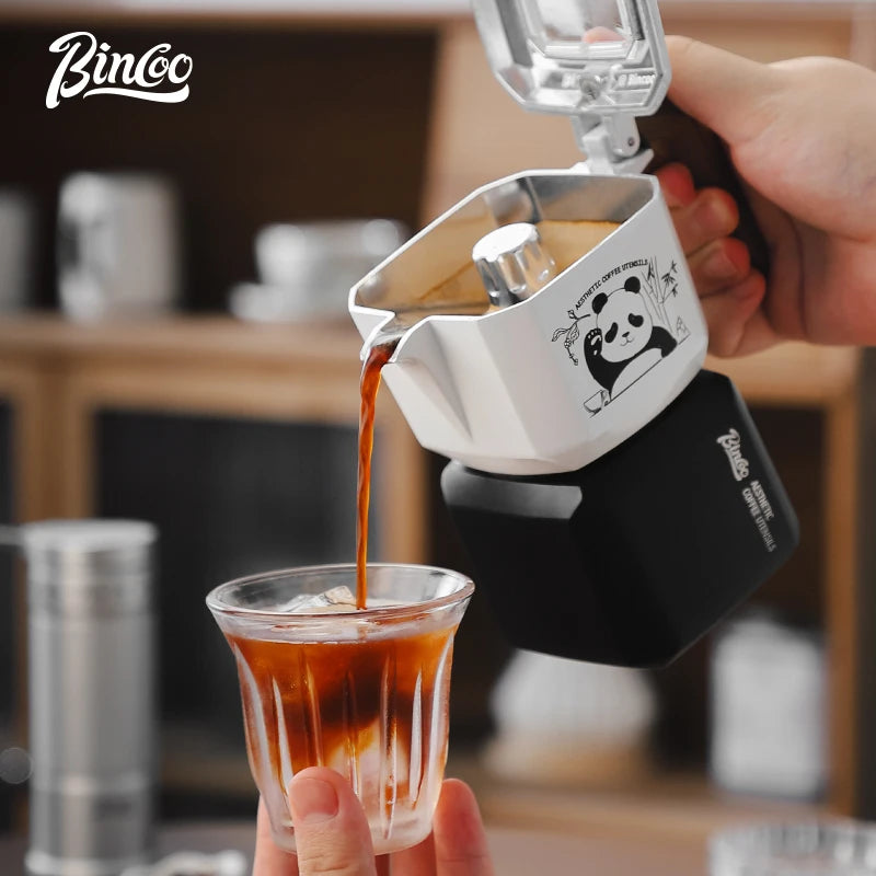 Bincoo Double Valve Moka Pot Household Coffee Pot Small Espresso High Temperature Extraction Coffee Liquid Pot Panda Pattern