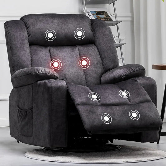 Chair Massage Rocker with Heated 360 Degree Swivel Lazy Boy Recliner Single Sofa Seat with Cup Holders for Living Room