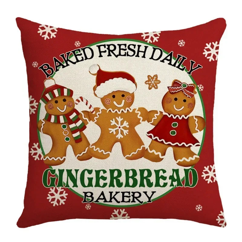 4PCS Cute Gingerbread Man Christmas Cushion Cover 45x45cm Linen Winter Christmas Decorations Pillow Covers For Chair Bed Sofa