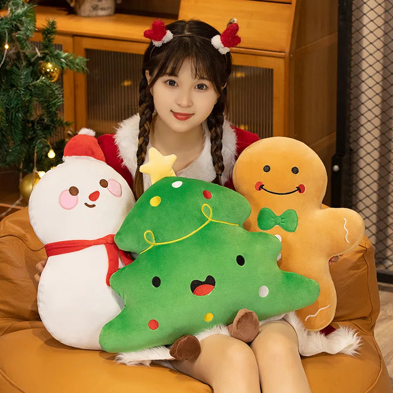 New Christmas Decor Cartoon Plush Christmas Tree Gingerbread Man Snowman Soft Stuffed Throw Pillow Cushion for Kids Xmas Gifts