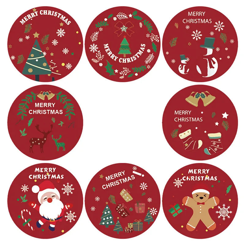 500Pcs/Roll 38mm Merry Christmas Kraft Paper Stickers for Xmas Gift Packing Decor, Christmas Theme Adhesive Labels Baking Seals