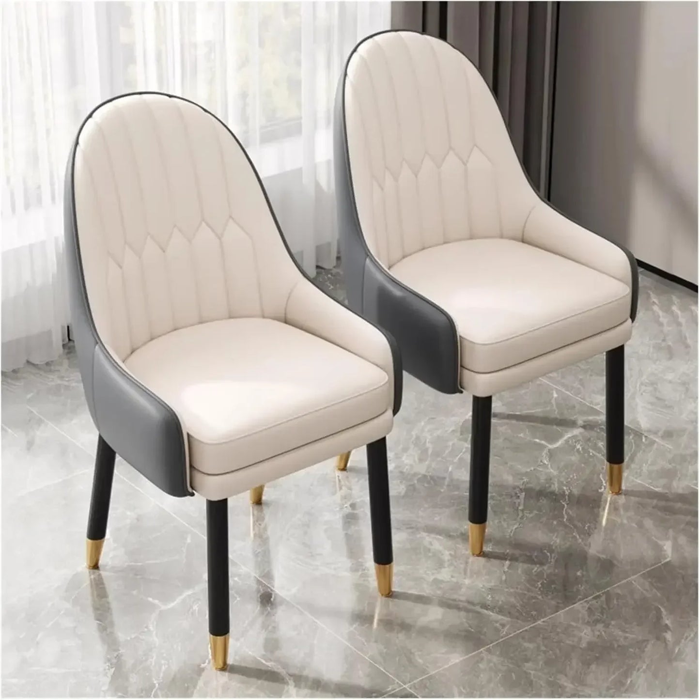 Dining chair，Modern Dining Chairs Set of 2,Faux Leather Accent Chairs with Cushioned Seat,Backrest and Legs,Upholstered Lounge