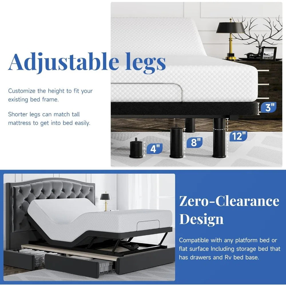 Adjustable Bed Frame with Remote & Massage - Electric Beds Bases w/Zero Gravity, Dual Side USB, Quiet Motor, Wireless Remote