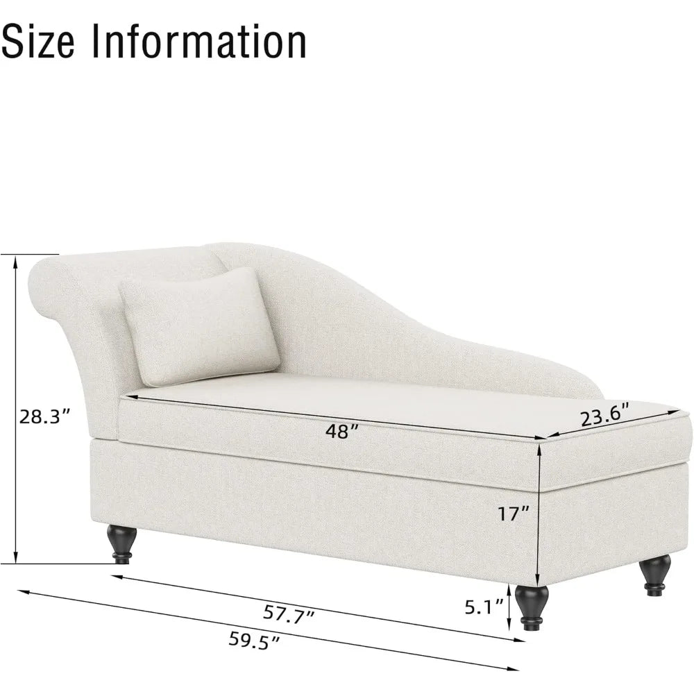 Storage Chaise Lounge Indoor, Upholstered Chaise Lounge Chair with Storage for Bedroom Living Room Office Fabric (Left Armrest)