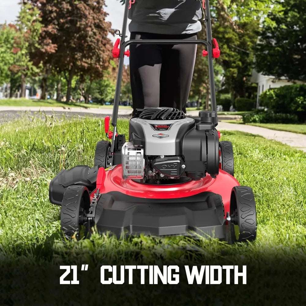 Self Propelled Gas Lawn Mower, 21 in140cc Briggs and Stratton Engine, 3-in-1 with Height Adjustment B8621S,Gas Lawn Mower