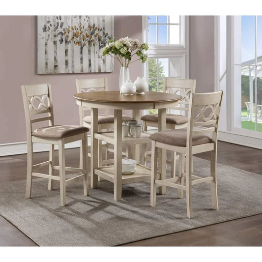 Beige and Brown Kitchen Chairs Dining Table Cori 5-Piece Round Dining Set With 1 Table and 4 Chairs Chaises Chair Room Dinning 6