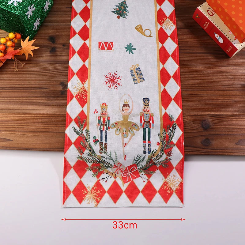 Christmas Nutcracker Linen Table Runners Dresser Scarf Winter Xmas Holiday Kitchen Party Decor Reusable Navidad Decoration