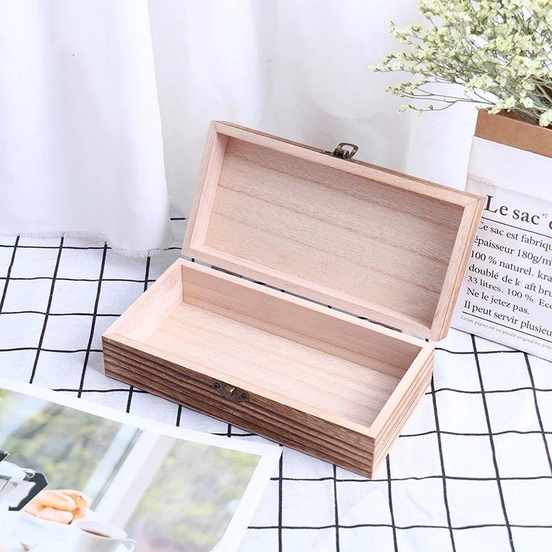 1Pc Retro Jewelry Box Desktop Natural Wood Clamshell Storage Decoration Wooden Home Storage Organization Storage Boxes