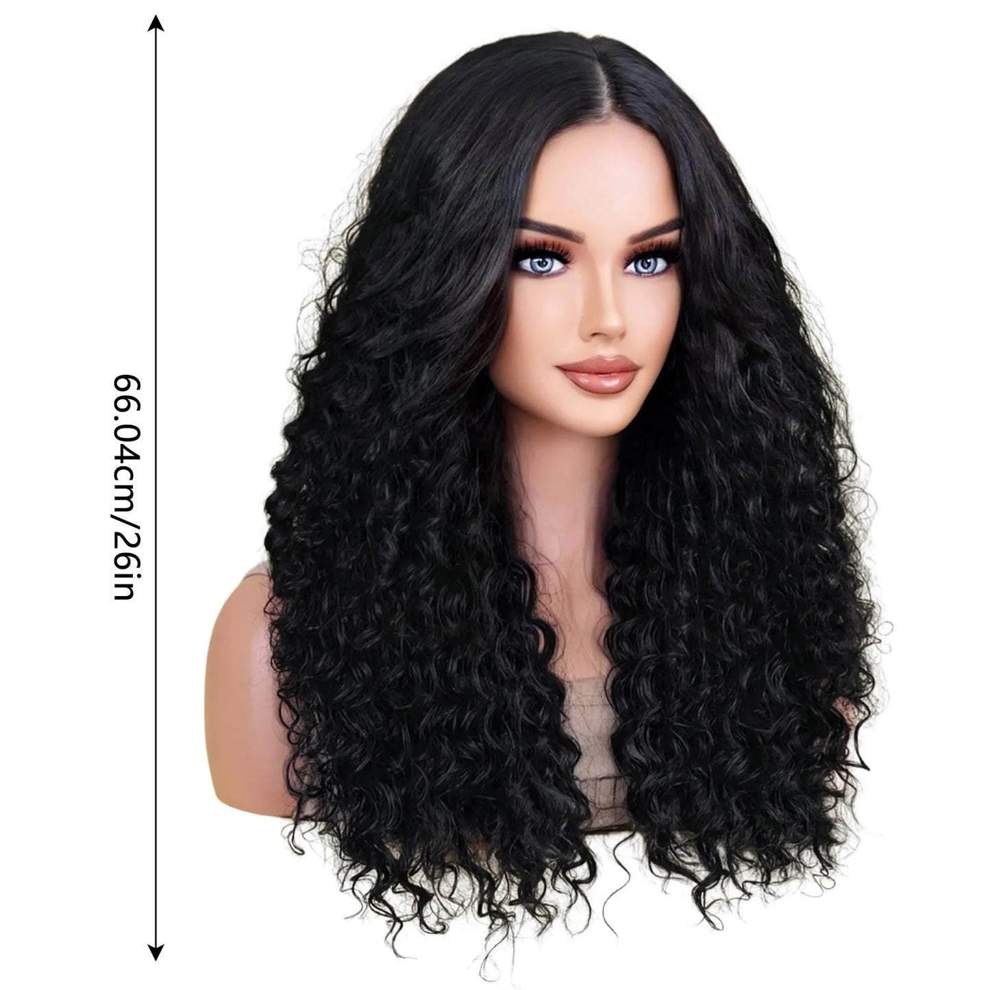 26inch Women's Black Long Curly Wig Soft Breathable Chemical Fiber Silk Wig for Parties Weddings Dating