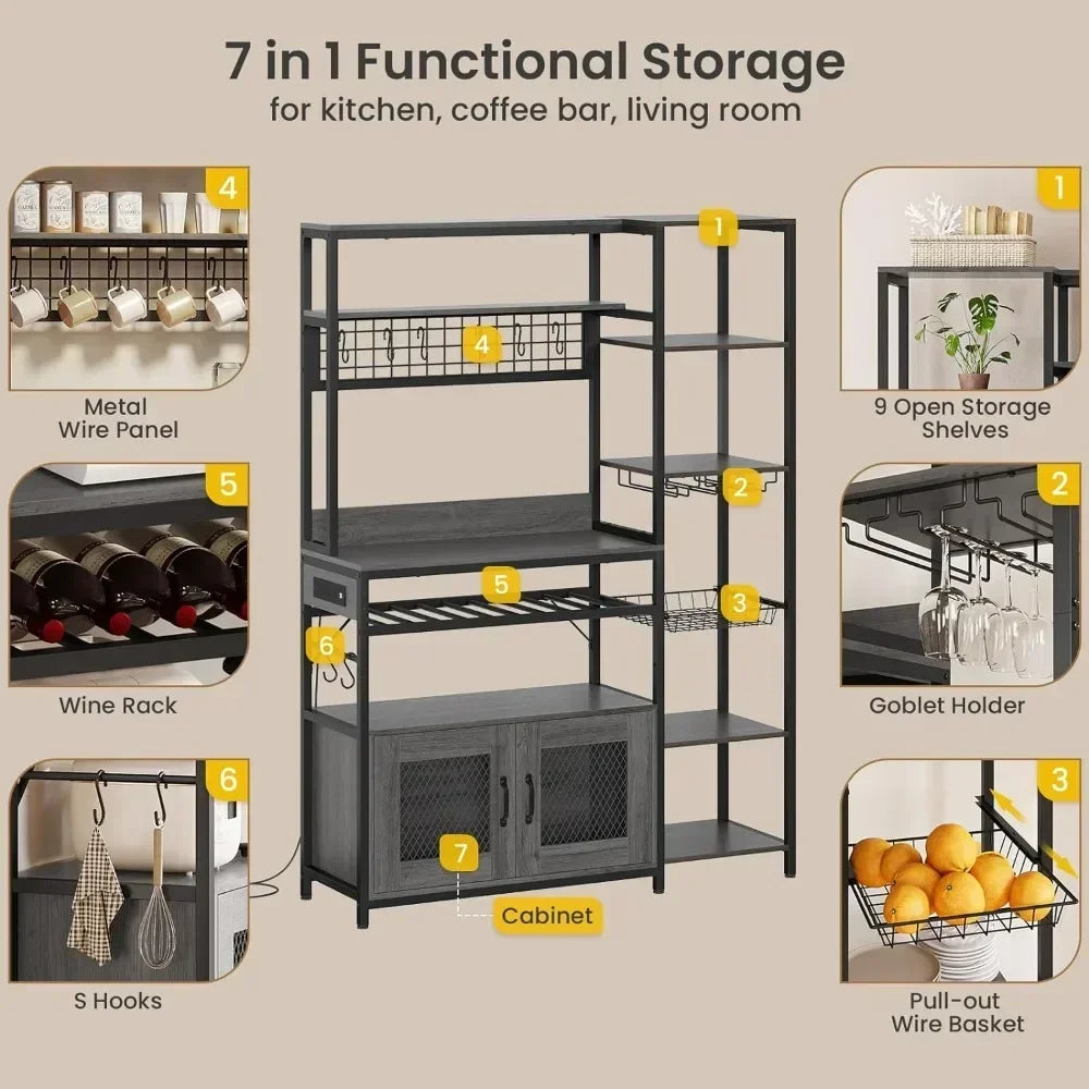 Kitchen Microwave Stand, Bakers Rack with Power Outlet,Waterproof,Durable,Heavy Duty,Ample Storage Space,modern Kitchen Cabinet