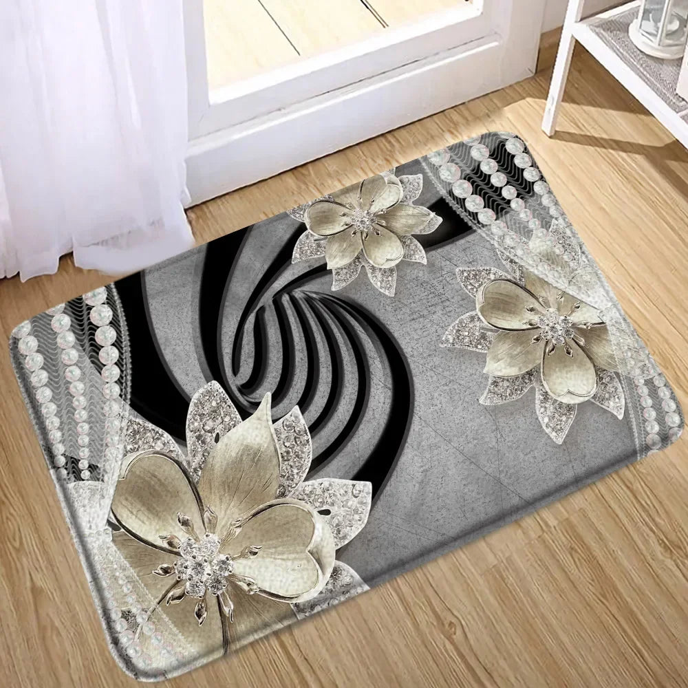 Elegant Bouquet of Fantastic White Flowers 3D Style Shower Curtain Bathroom Curtain with Bath Rug Carpet Set Floral Home Decor