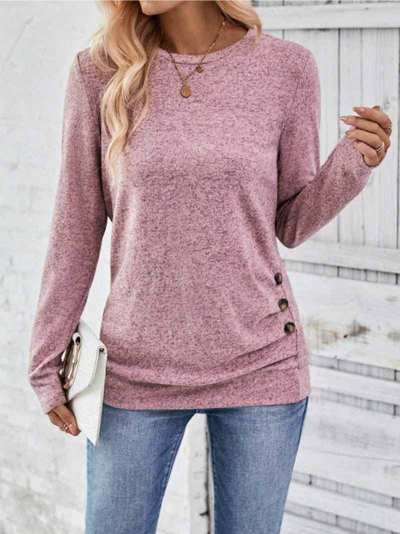 Modern Lady: Solid color long sleeve hollowed leisure shirt.