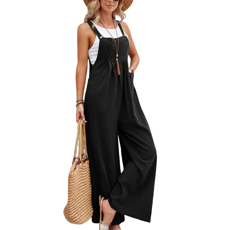 Damen Jumpsuit mit langen Trägerhosen, lässig, lockerer Strampler, Overalls mit Taschen