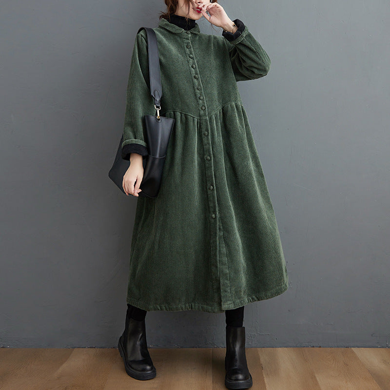 Retro Comfort: Women's corduroy casual coat with fleece-lined, long sleeves for autumn and winter.