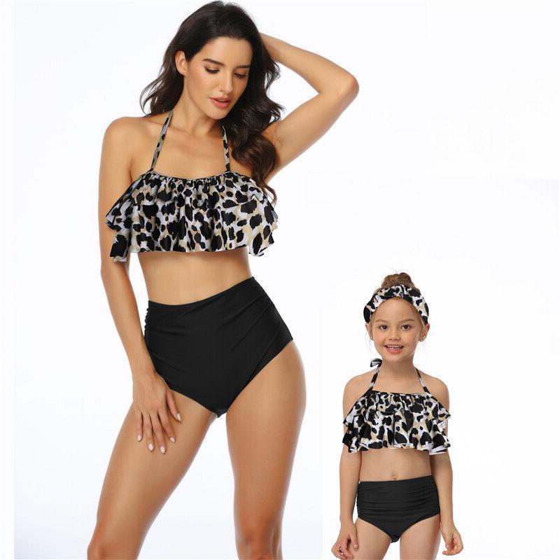 Parent-child Swimsuit Printed High Waist Bikini Ruffled Mother And Daughter Swimwear